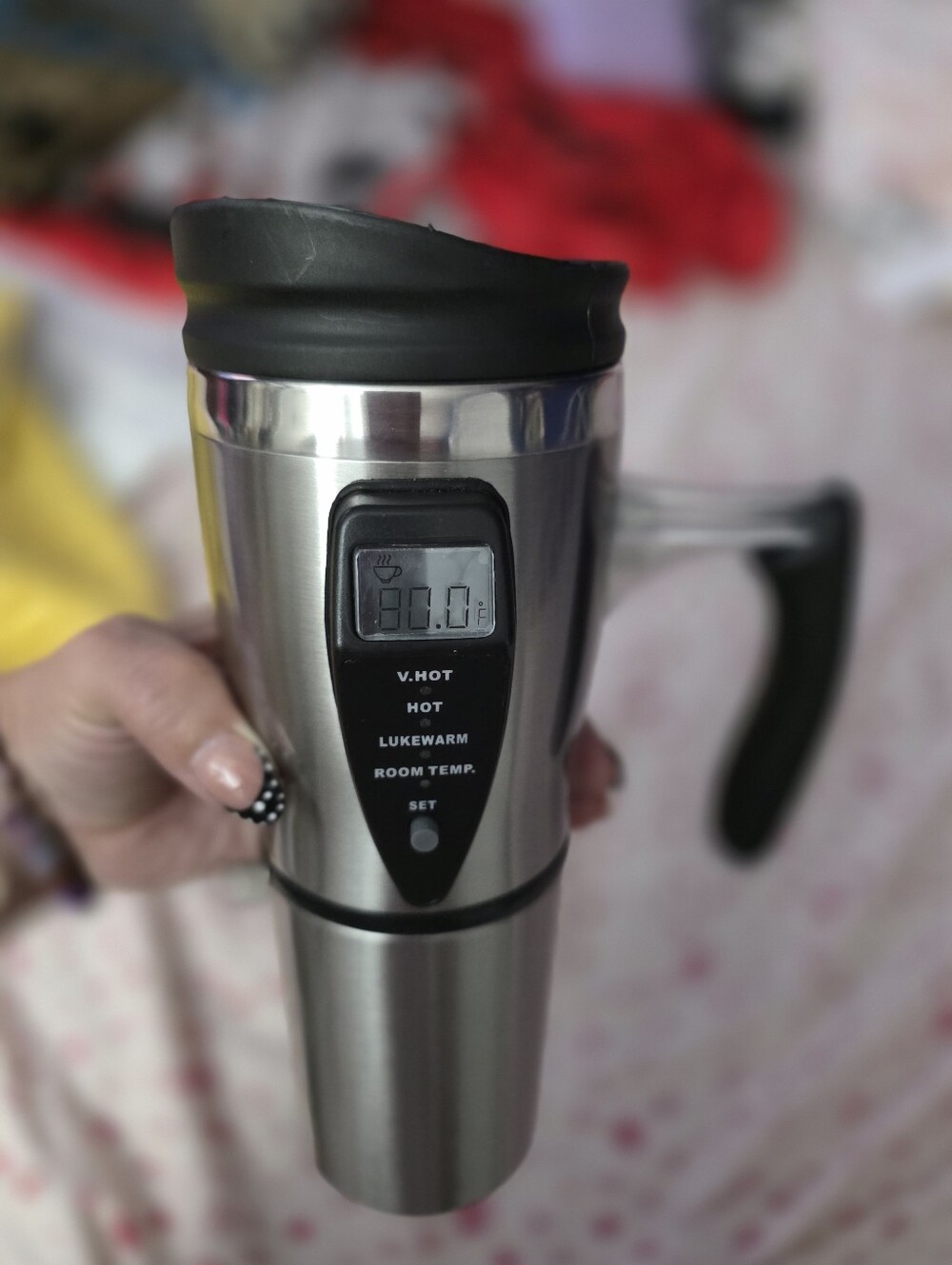 Stainless Steel Travel Mug with Digital Temperature Display - Silver
